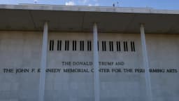 Exterior view of the renamed Kennedy Center in Washington, D.C., showing the Trump name on the building