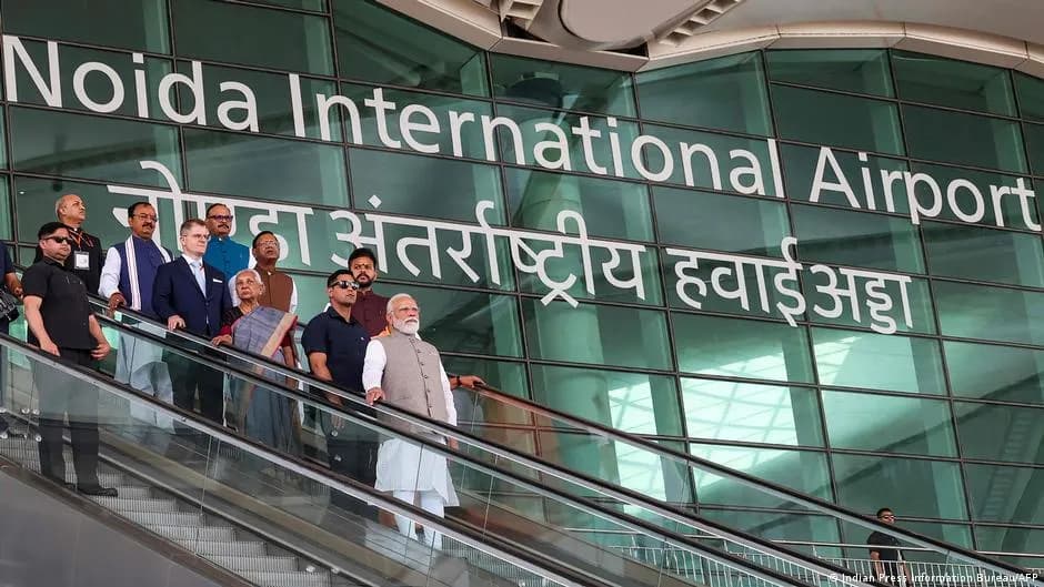 Indian Prime Minister Narendra Modi at the inauguration of Noida International Airport in Jewar, Uttar Pradesh