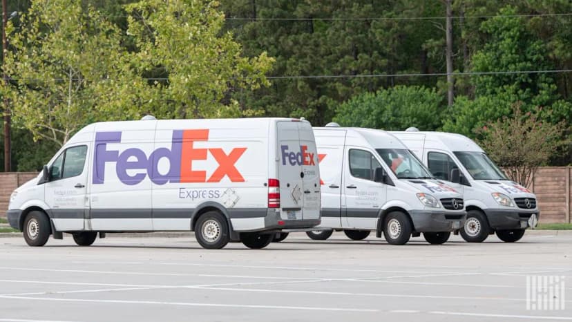 A FedEx delivery truck on the road, representing the logistics giant's strong fiscal third-quarter performance