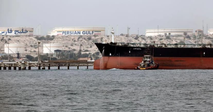 An oil tanker vessel at sea, representative of the 140 million barrels of Iranian crude stranded on ships that the US Treasury has now authorized for sale under a 30-day sanctions waiver