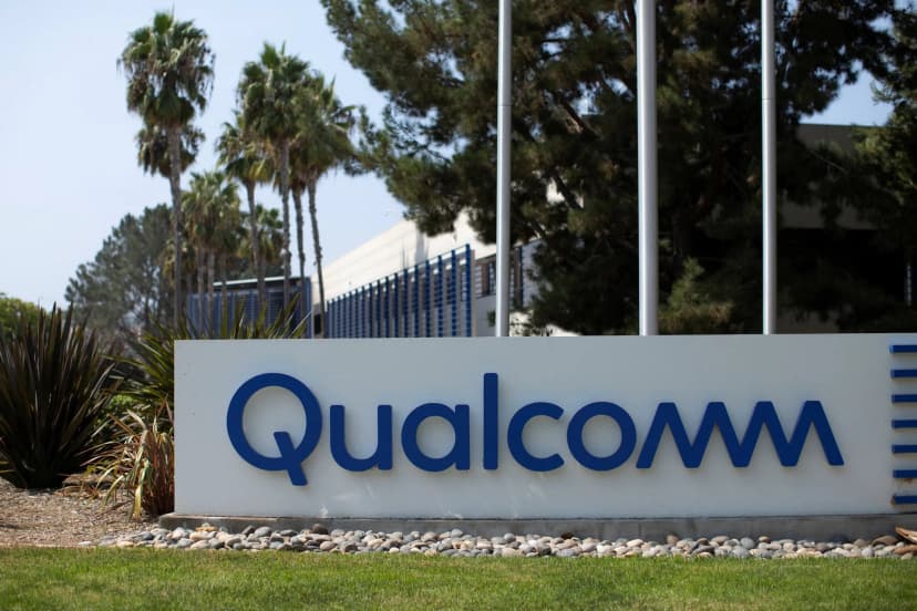 Qualcomm corporate sign outside the company headquarters campus in San Diego, California