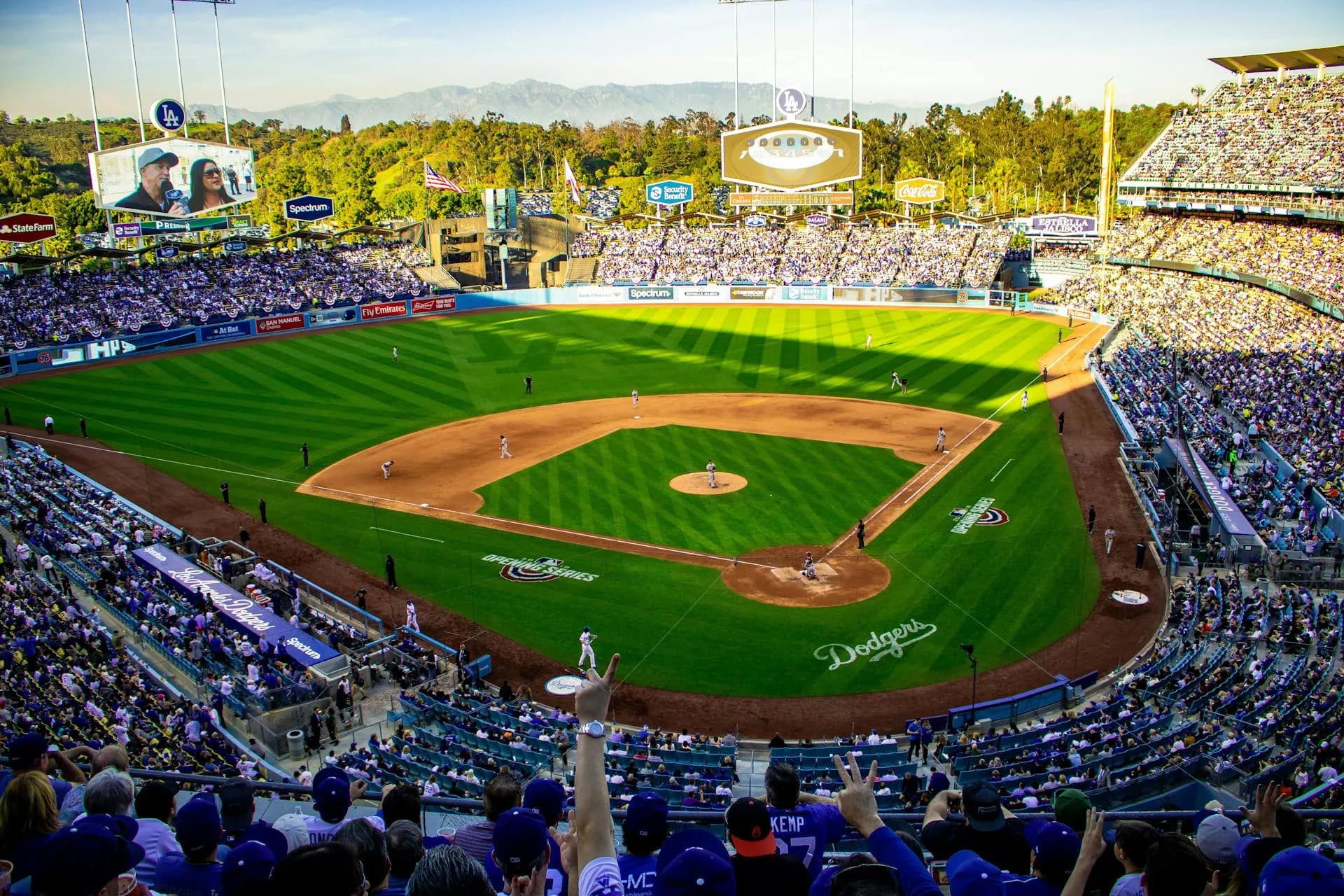 Crowd at Dodger Stadium during a baseball game in Los Angeles