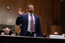 Sen. Markwayne Mullin testifies during his confirmation hearing before the Senate Homeland Security Committee on Capitol Hill, March 18, 2026