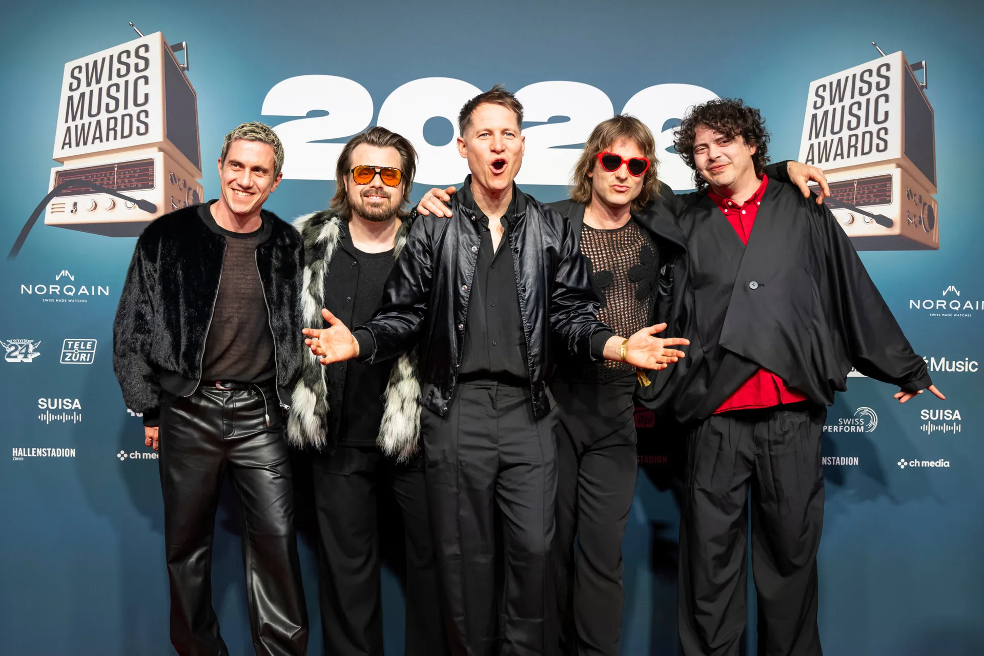 The band Hecht poses on the red carpet at the Swiss Music Awards 2026 in Zurich