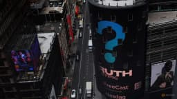 The Nasdaq MarketSite in New York on the day Trump Media and Technology Group shares began trading under ticker DJT