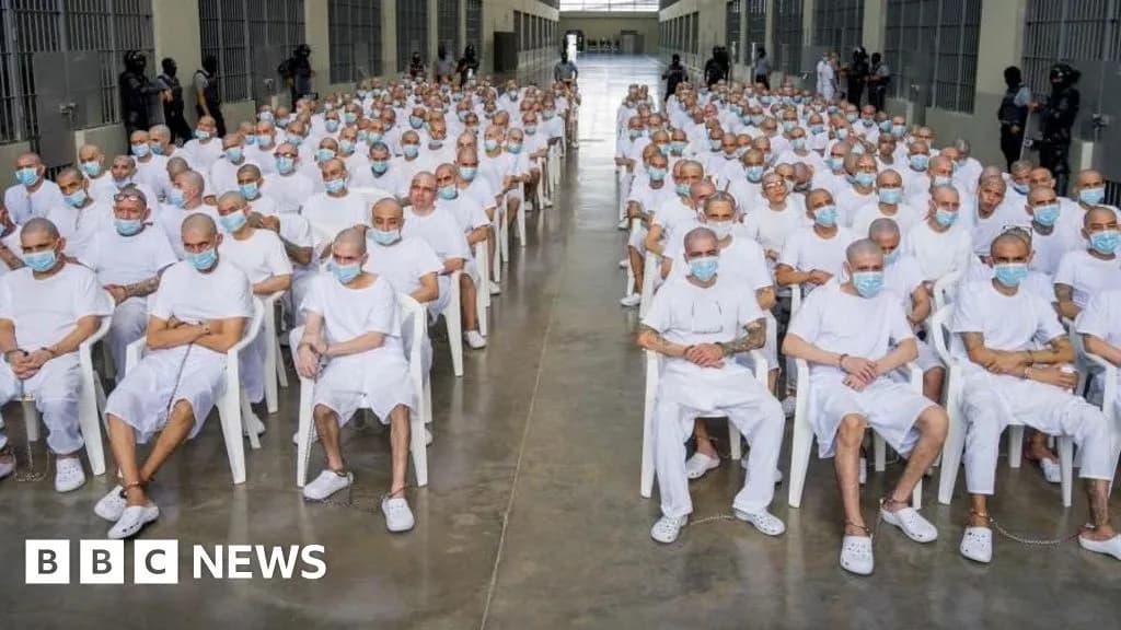 Defendants appear by video link during the opening of El Salvador's mass trial of alleged MS-13 leaders