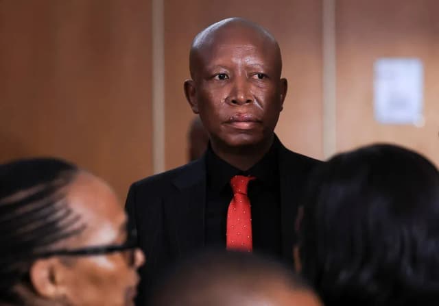 Julius Malema stands in the dock during a court hearing in KuGompo City, South Africa, on April 15, 2026