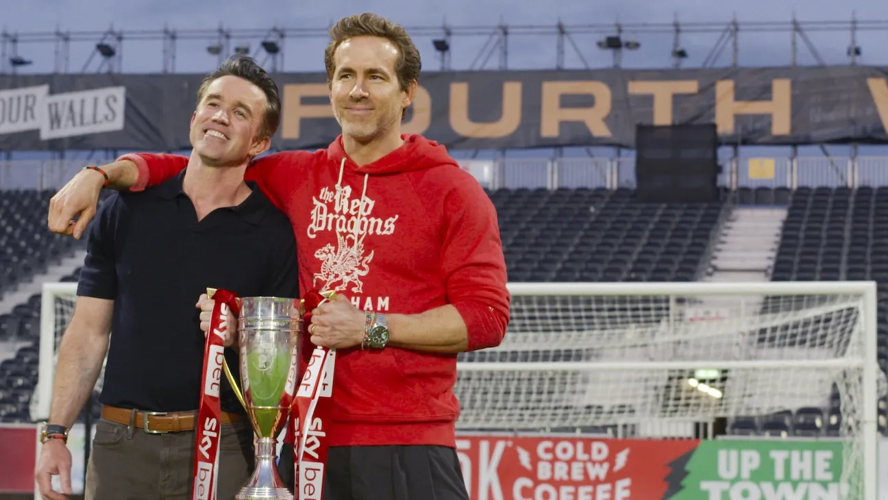 Rob McElhenney and Ryan Reynolds in a press photo for FX's Welcome to Wrexham