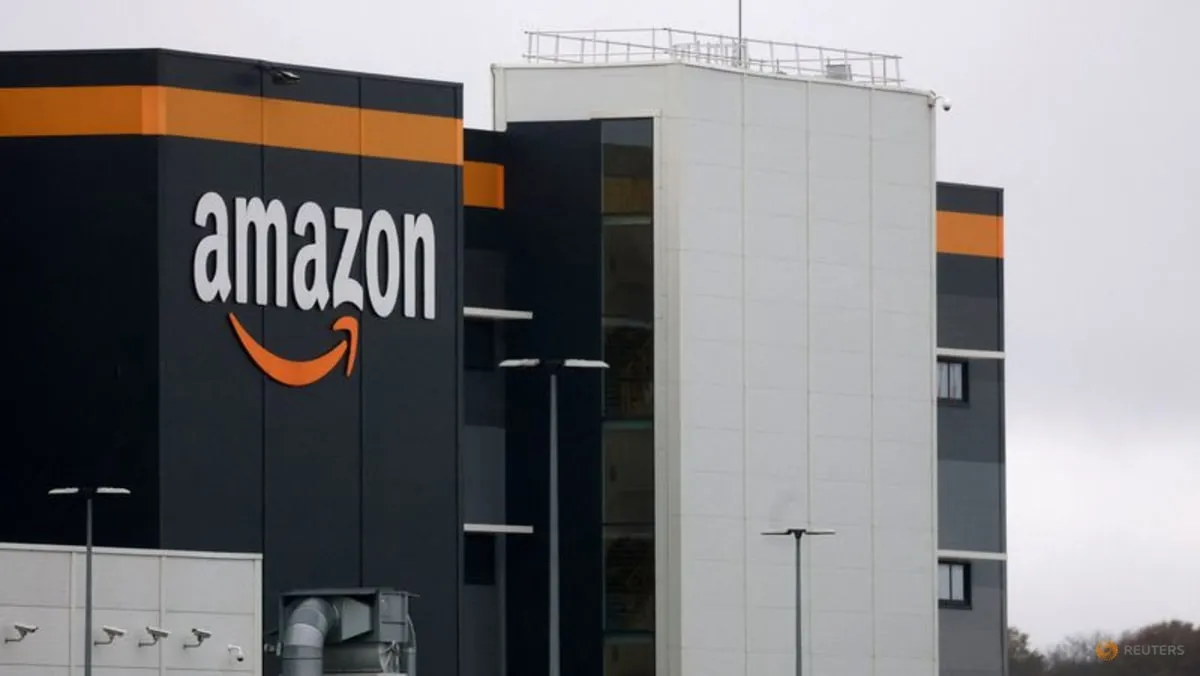 Amazon logo at the company’s logistics center in Bretigny-sur-Orge near Paris, photographed by Reuters photographer Stephanie Lecocq