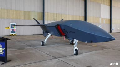Ghost Bat drone on display at Amberley Royal Australian Air Force Base in Australia, used in coverage of Canberra's defence spending increase