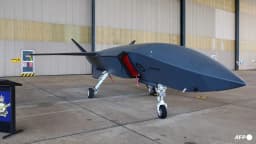 Ghost Bat drone on display at Amberley Royal Australian Air Force Base in Australia, used in coverage of Canberra's defence spending increase