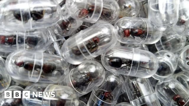 Rows of test tubes containing live queen ants seized in a wildlife-smuggling case in Kenya