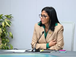 Delcy Rodriguez holds a meeting at Miraflores Presidential Palace in Caracas in a March 2026 AFP file photo