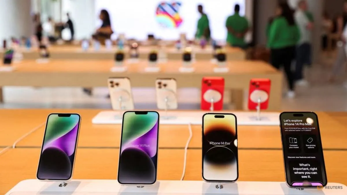 Apple iPhones are displayed inside an Apple retail store in Mumbai, India.