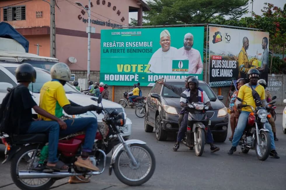 Romuald Wadagni greets supporters at a campaign rally in Cotonou ahead of Benin’s presidential election.