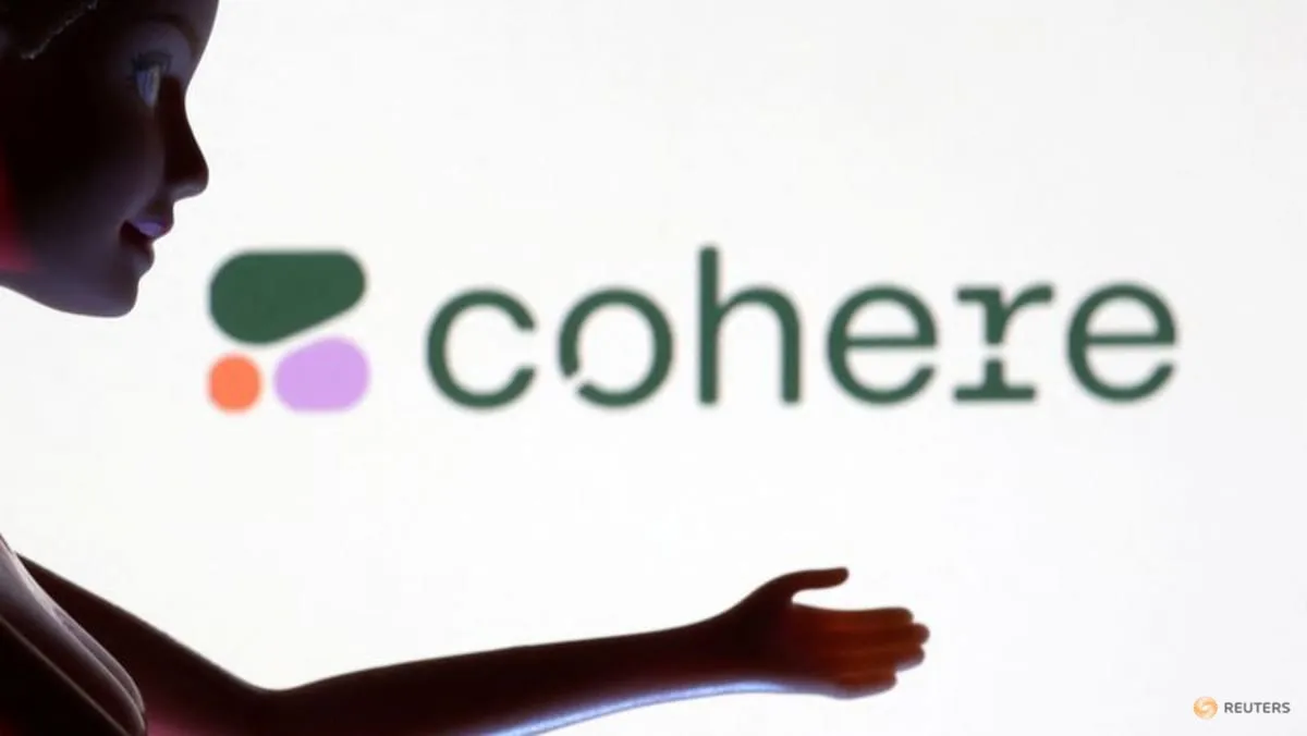 A Cohere logo displayed on a screen in a Reuters illustration about the company’s planned acquisition of Aleph Alpha