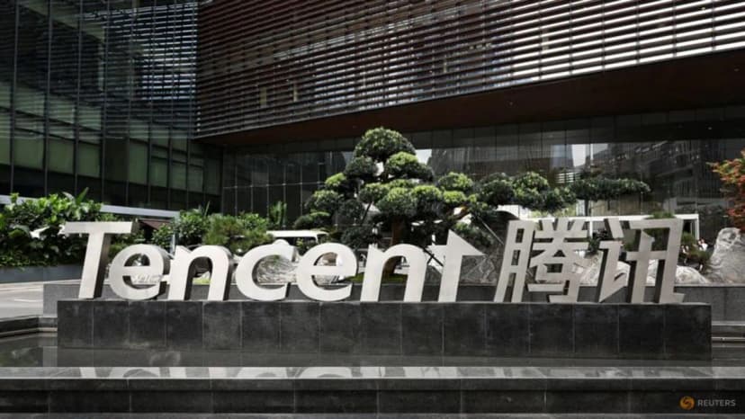 Tencent logo mounted on the exterior of the company headquarters in Shenzhen.