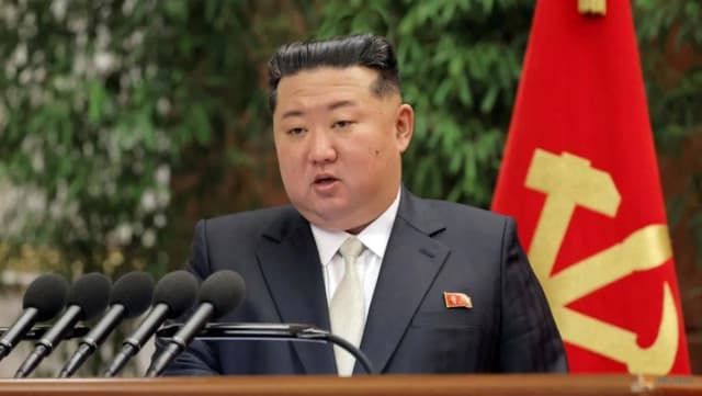 North Korean leader Kim Jong Un speaking at a party meeting