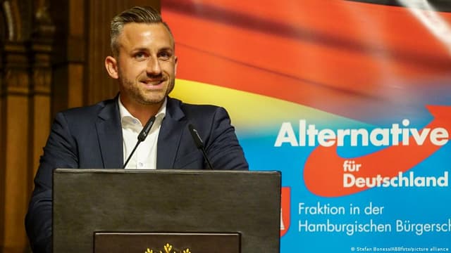 AfD Saxony-Anhalt lead candidate Ulrich Siegmund at a party event