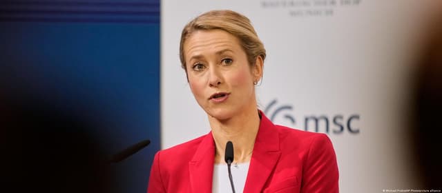 EU foreign policy chief Kaja Kallas speaking at the Munich Security Conference 2026
