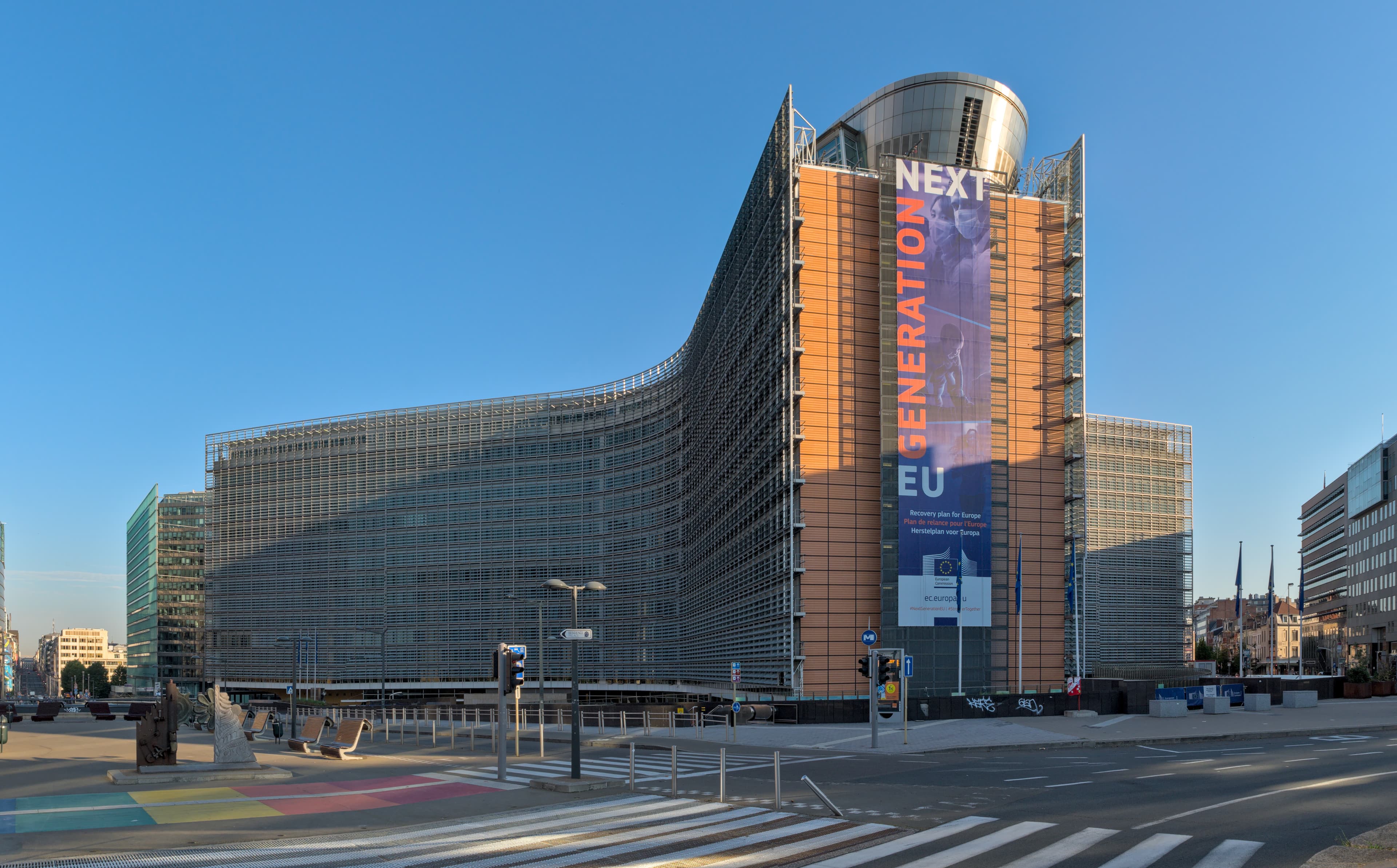 Panoramic view of the Berlaymont building, the European Commission headquarters in Brussels