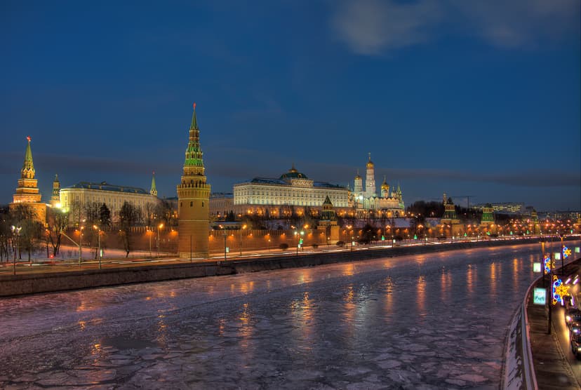 Panoramic view of the Moscow Kremlin complex along the river