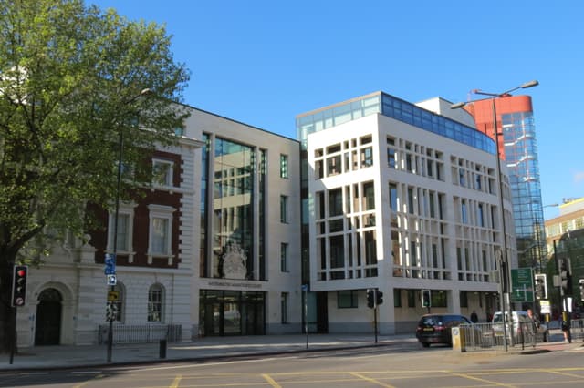 Exterior view of a court building on Marylebone Road in London