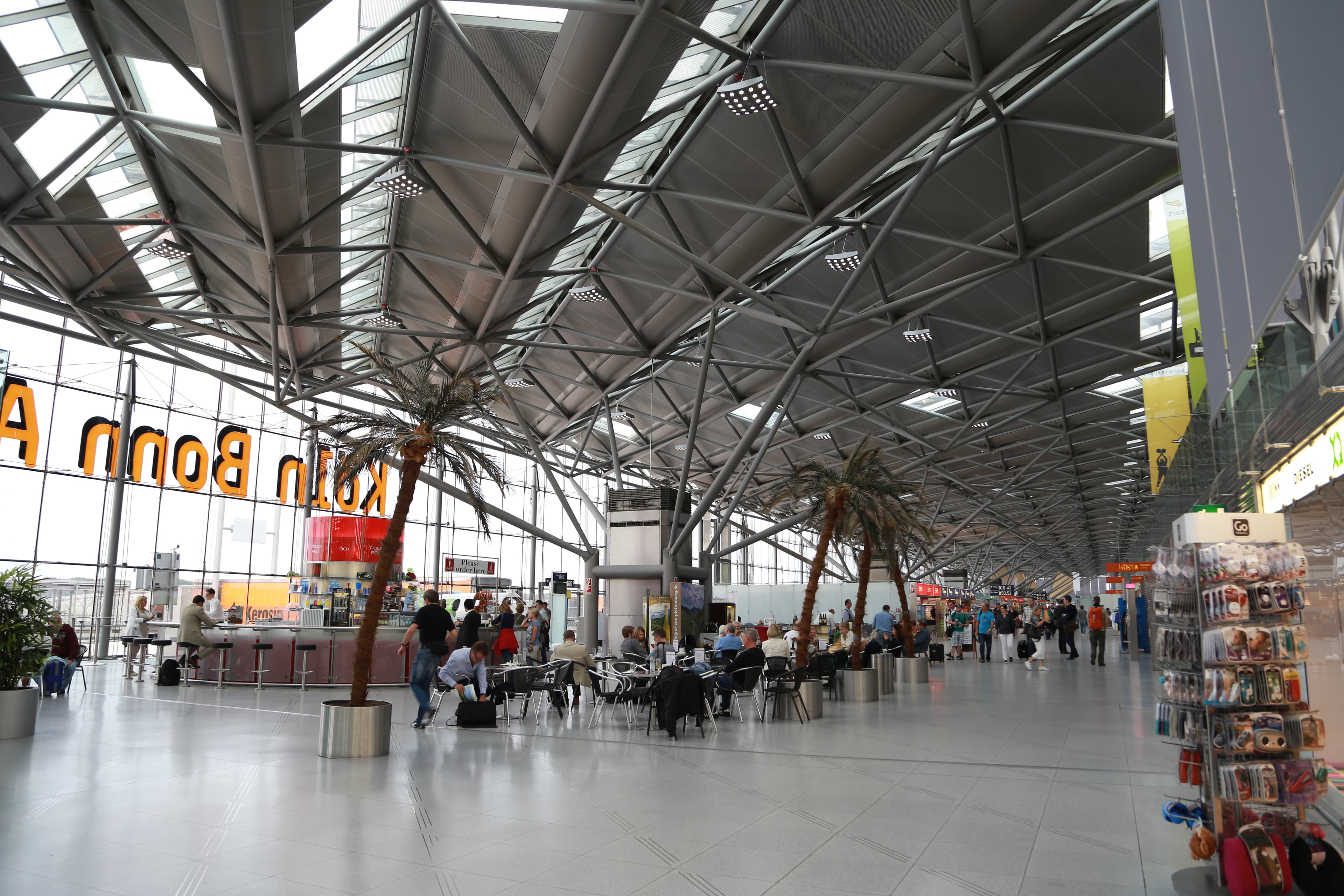 Exterior view of Cologne/Bonn Airport terminal building on a clear day
