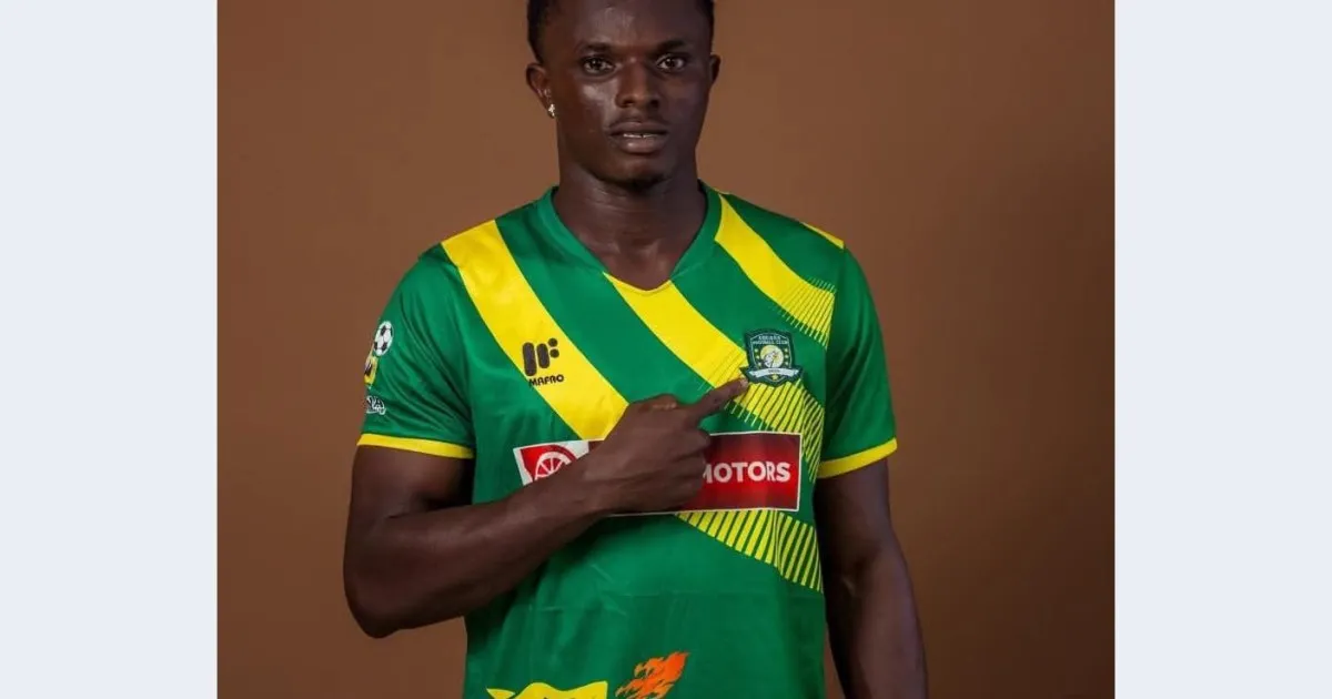 Portrait of Berekum Chelsea winger Dominic Frimpong used in coverage after the armed attack on the team bus in Ghana