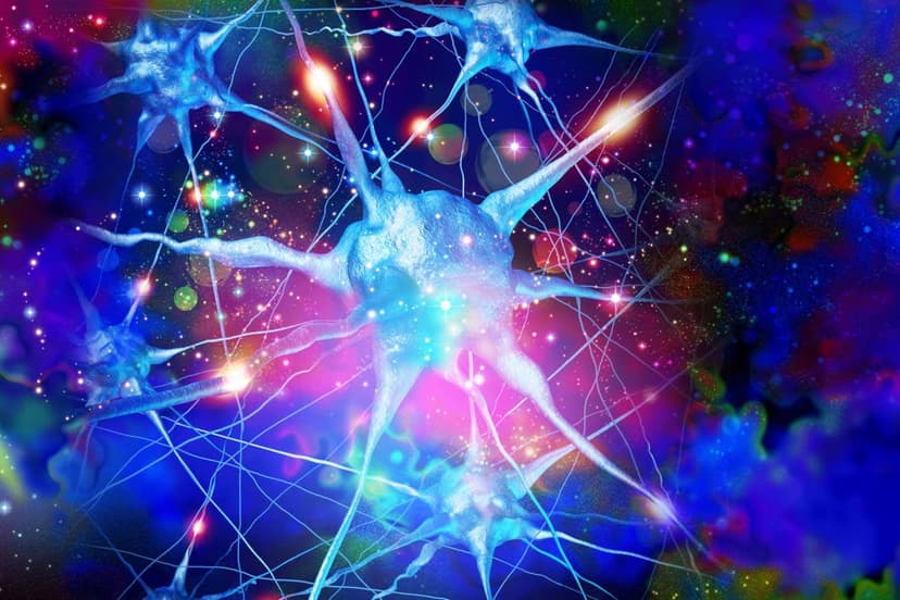Illustration of psychedelic neural connections forming in the brain, representing DMT’s potential to create new neural pathways in depression treatment