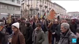 Anti-Olympics protesters march through Milan near the Olympic Village during the Milano Cortina 2026 Winter Games, February 7, 2026