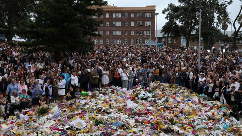 Floral tributes left at Bondi Beach following the December 2025 Hanukkah celebration attack that killed 15 people