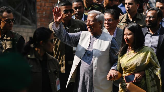 Muhammad Yunus, Nobel Peace Prize laureate and Bangladesh's outgoing interim leader, delivering his farewell address to the nation in Dhaka