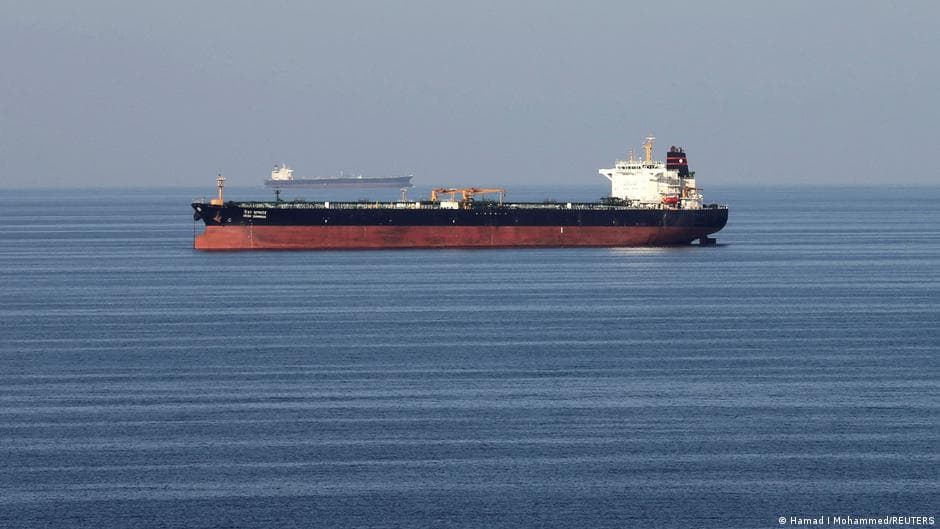 Commercial oil tankers transiting the Strait of Hormuz in the Persian Gulf