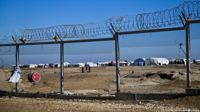 Aerial view of a detention facility in northeastern Syria formerly used to hold Islamic State prisoners