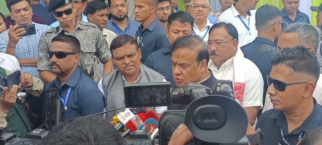 Assam Chief Minister Himanta Biswa Sarma speaking to media during a public event in Guwahati
