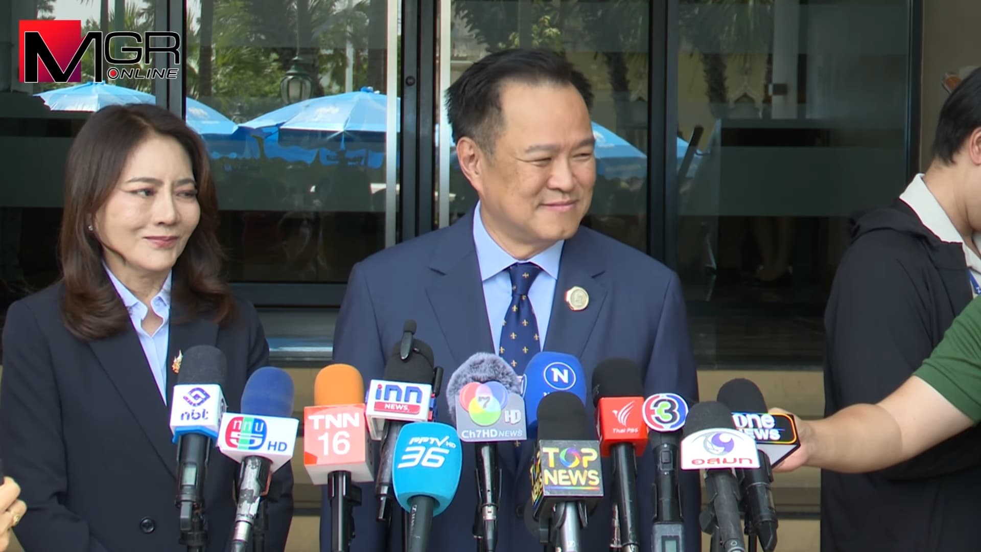 Thai Prime Minister Anutin Charnvirakul at a press conference in June 2025