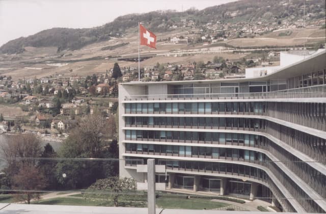 Nestlé global headquarters building in Vevey, Switzerland, on the shores of Lake Geneva