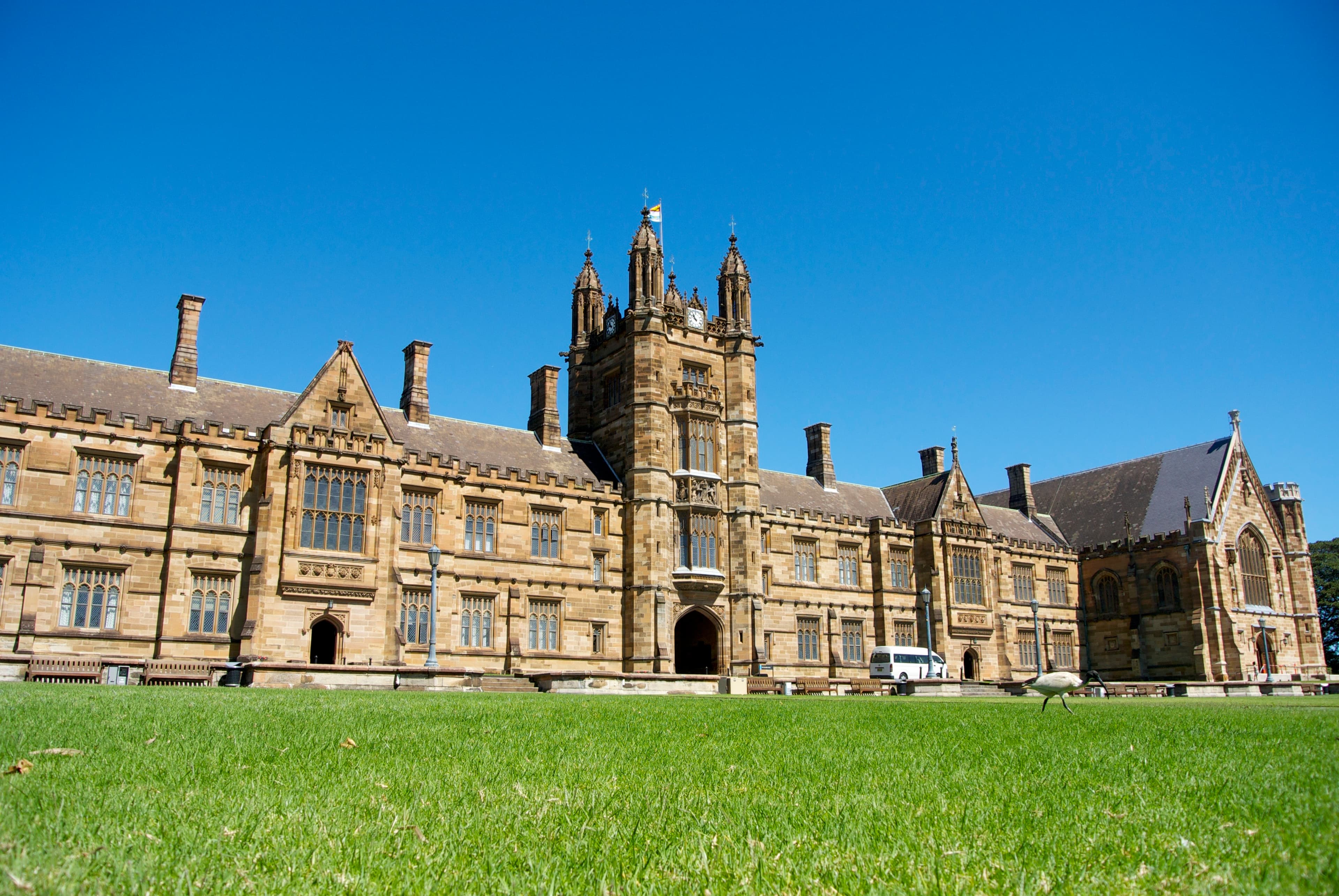 The University of Sydney's Main Quadrangle, a sandstone Gothic Revival building that is one of Australia's most recognisable university landmarks