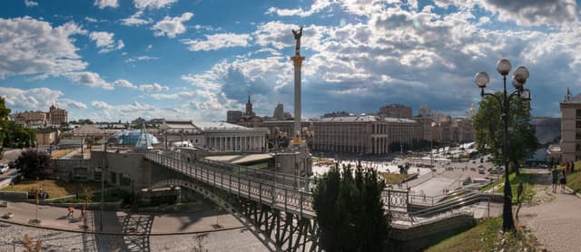 Panoramic view of Independence Square (Maidan Nezalezhnosti) in central Kyiv, Ukraine