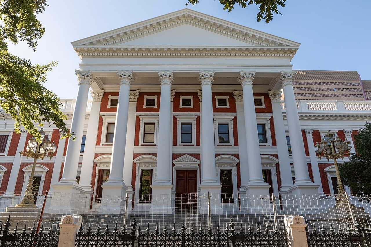The Parliament of South Africa building in Cape Town, photographed in 2024