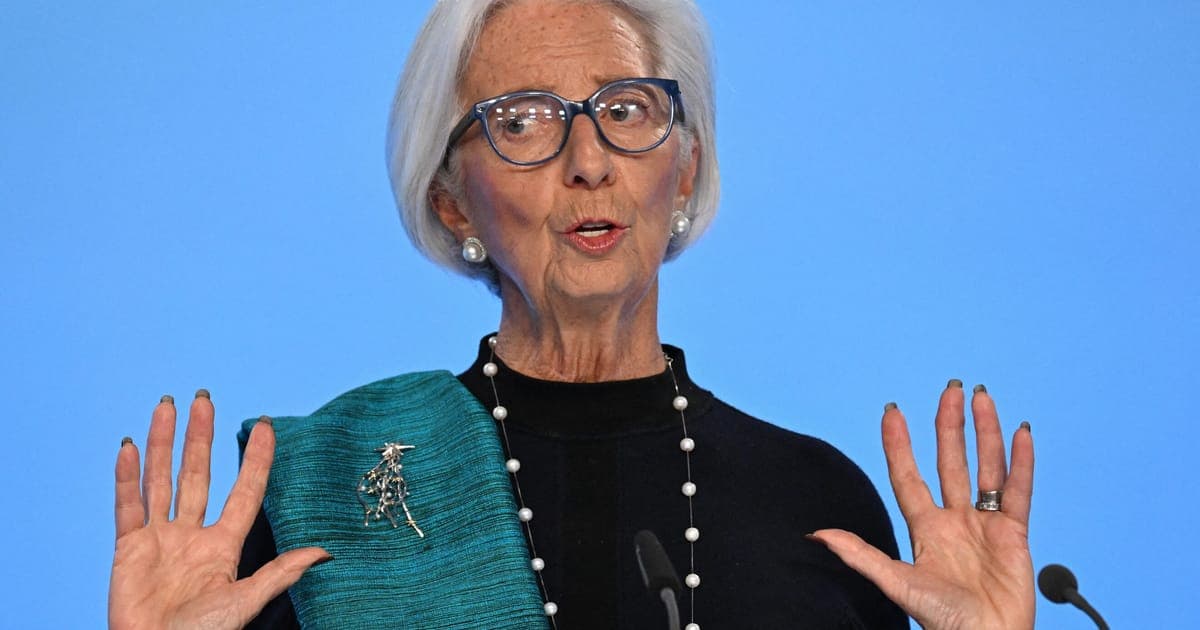 ECB President Christine Lagarde speaks at a press conference in Frankfurt